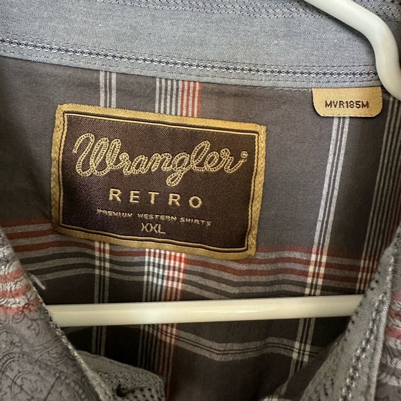 Wrangler Retro Western Wear Snap Button Long Sleeve Shirt Size XXL Gray & Red - Picture 2 of 7